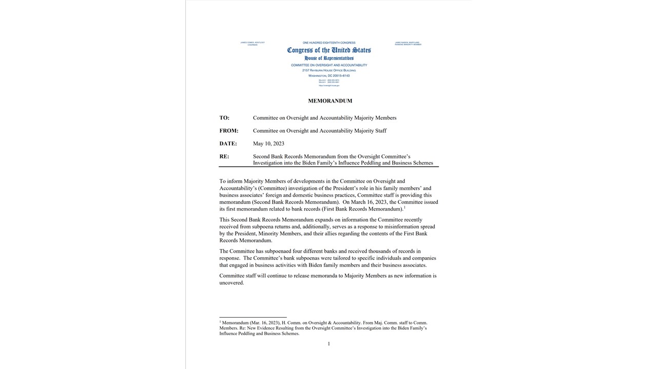 Second Bank Records Memorandum. Click here to view document