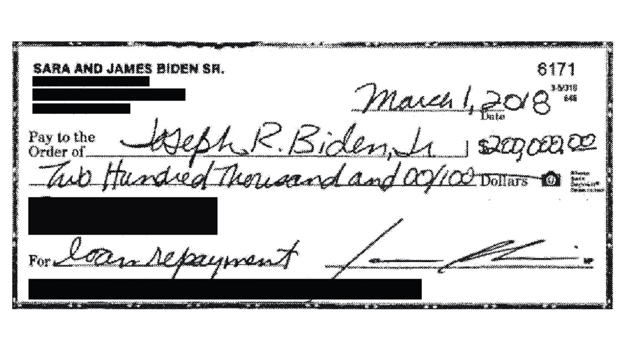 Joesph Biden's Personal Check to President Joe Biden. Click here to view document