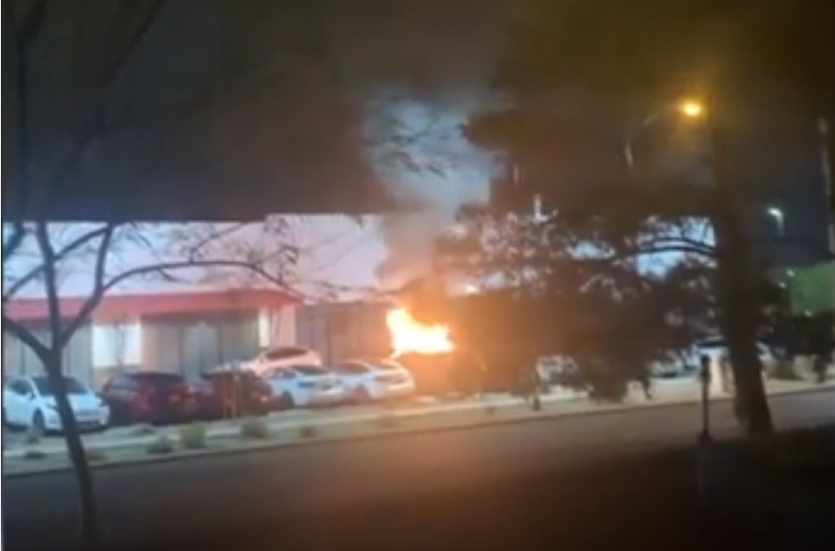 Picture of Tesla vehicle on fire