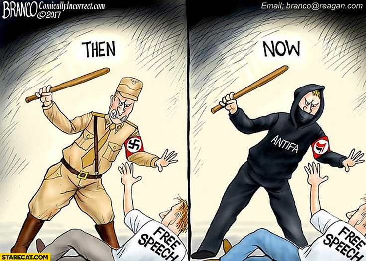 Picture of a cartoon comparing antifa to then and now 