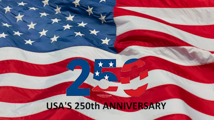 Picture of a flag and the words celebrating our 250th anniversary